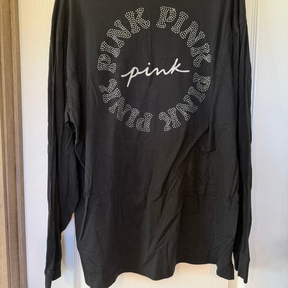 PINK Victoria's Secret Black Long Sleeve Shirt with Rhinestone Logo